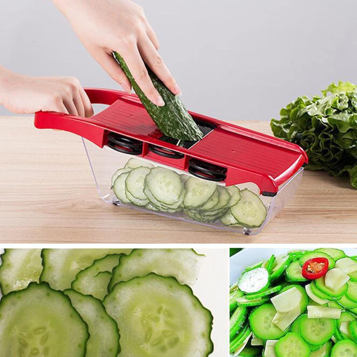 Résultat coupe légumes avec mandoline cuisine rouge