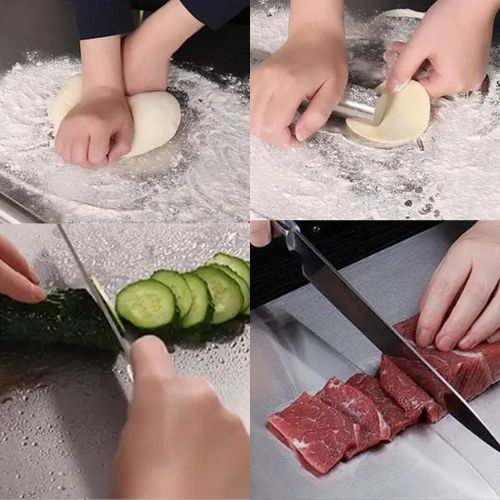 Planche a decouper acier inoxydable polyvalente aliments