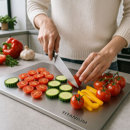 Planche à Découper En Titane Acier Inoxydable 304 - 39 X 28 Cm Pour Cuisine Hygiénique