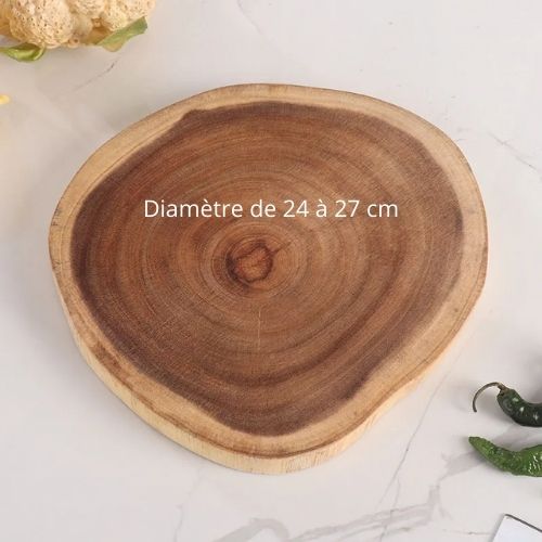 Planche à découper bois ronde naturelle antibactérienne - diamètre 27 cm
