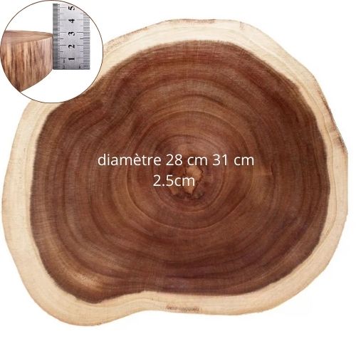 Planche à découper bois ronde naturelle - détail épaisseur et finition premium
