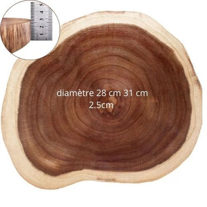 Planche à découper bois ronde naturelle - détail épaisseur et finition premium
