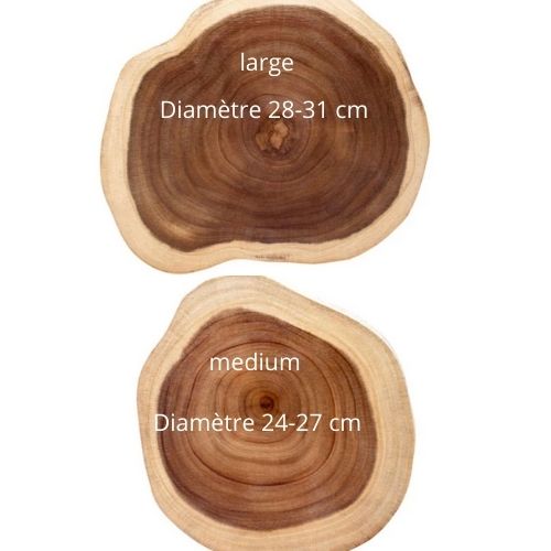 Planche à découper bois ronde naturelle - vue large détaillée
