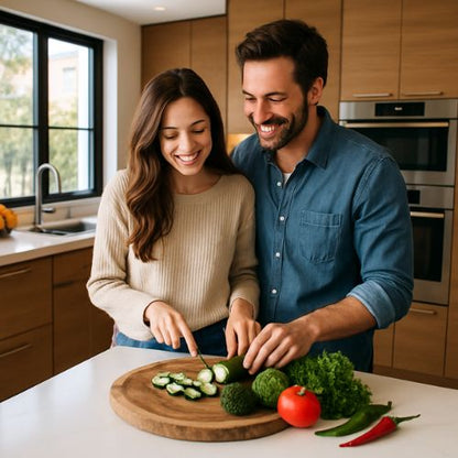 Planche à découper bois ronde naturelle - présentation apéritif plaisir
