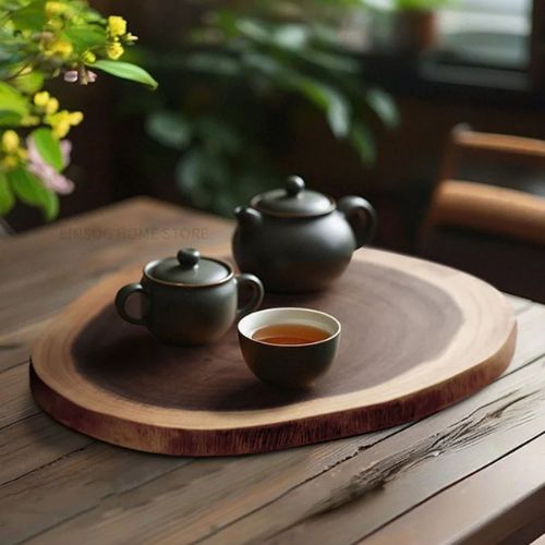 Planche à découper bois ronde naturelle - service thé et collations
