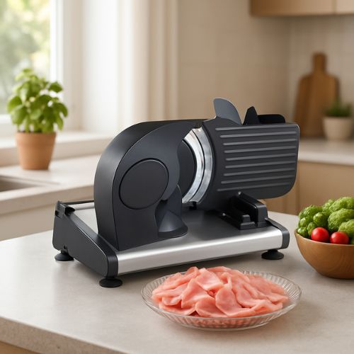 trancheuse a jambon delice pro avec assiette

